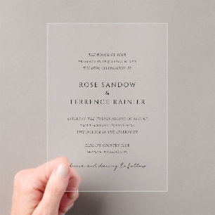 Rose Modern Classy Elegant Wedding Acrylic Invitations