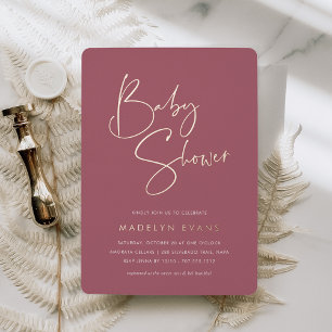 Rose Modern Minimalist Script Baby Shower Foil Invitation