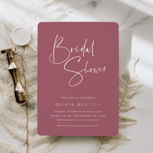 Rose  Modern Minimalist Script Bridal Shower Foil Invitation