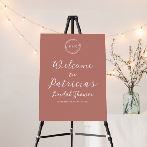 Rose Monogram Bridal Shower Welcome Sign Board
