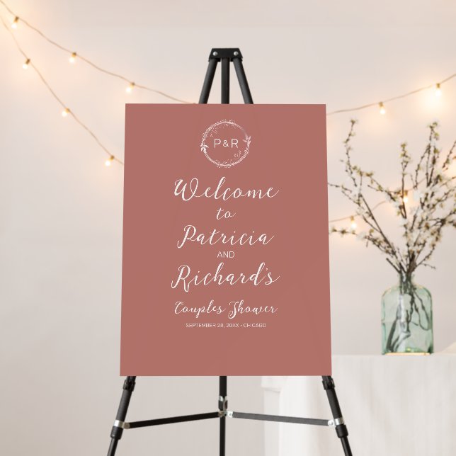 Rose Monogram Couples Shower Welcome Sign Board (In Situ (Stand))