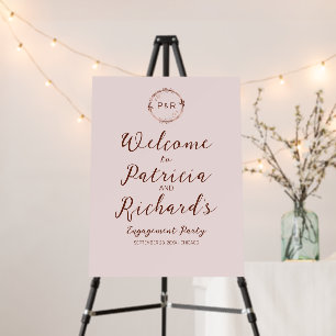Rose Monogram Engagement Party Welcome Sign Board