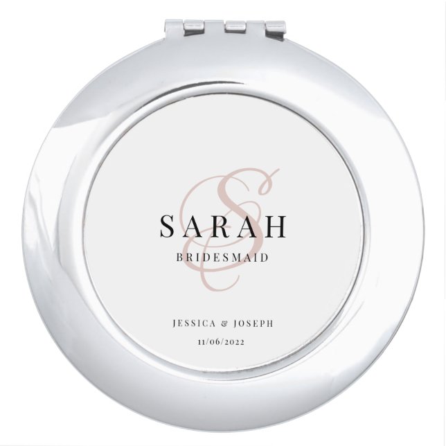 Rose Monogram Personalized Bridesmaid Gift Compact Mirror (Front)