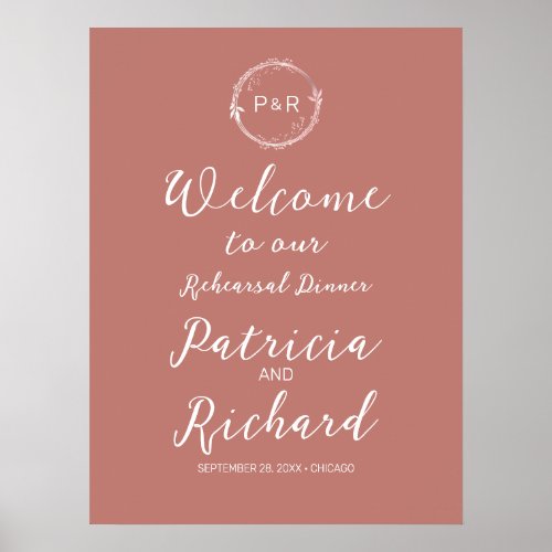 Rose Monogram Rehearsal Dinner Welcome Sign Board