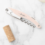 Rose Monogrammed Beer Wine Corkscrew Bottle Opener<br><div class="desc">Create your own custom, personalized, classy modern elegant black calligraphy typography script font monogrammed on light rose gold background, chic stylish cool contoured ergonomic handle bottle opener featuring a stainless steel foil cutter blade, a beer bottle cap opener, and a steel spiral corkscrew wine bottle opener. Simply type in your...</div>