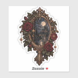Rose Moon Gothic Mirror Vinyl Die Cut Sticker