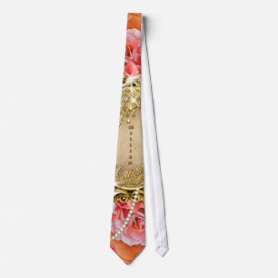 Rose n pearls vintage wedding tie