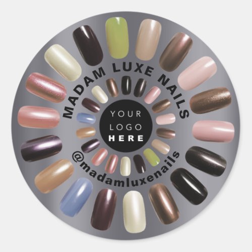 Rose Nails Stylist Boutique Gray Custom Logo Classic Round Sticker