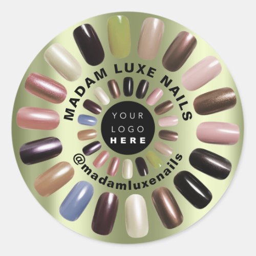 Rose Nails Stylist Boutique Green Custom Logo Classic Round Sticker