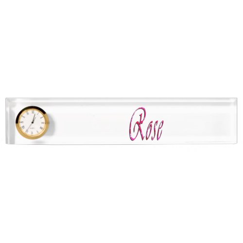 Rose Name Logo Desk Nameplate With Clock