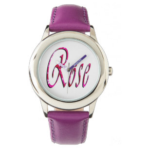 Rose, Name, Logo, Girls Purple Bows Leather Watch. Watch