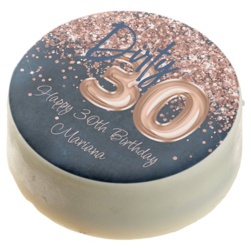 Rose Navy Blue Silver 30th Birthday Party Chocolate Covered Oreo