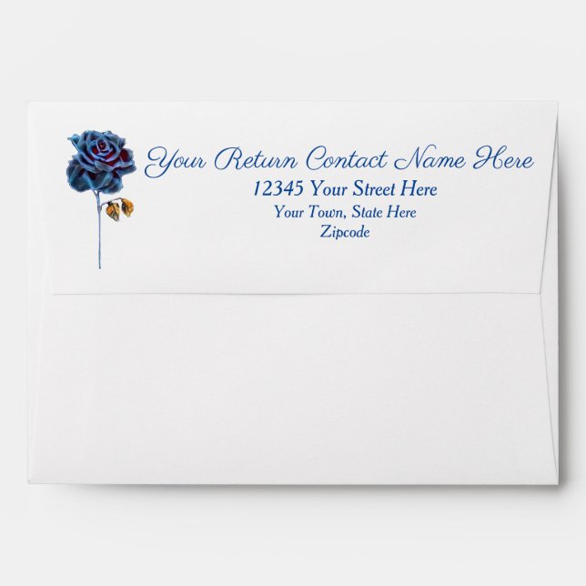 Rose Navy Blue White Gold Leaf Wedding Envelope (Back (Top Flap))