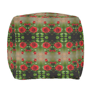 Rose Netting: Nature Inspired Red & Green Outdoor Pouf