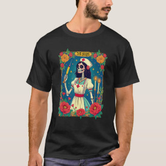 rose Nurse Skeleton Women Tarot Card los muertos f T-Shirt