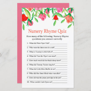 Rose Nursery Rhyme Quiz baby shower game