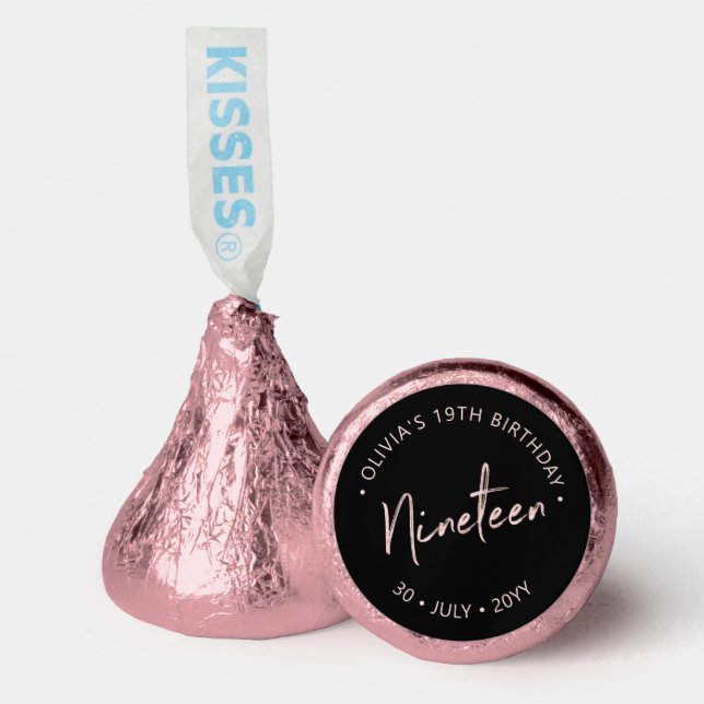 Rose old & Black Modern 19th Birthday Party Hershey®'s Kisses® (Front)