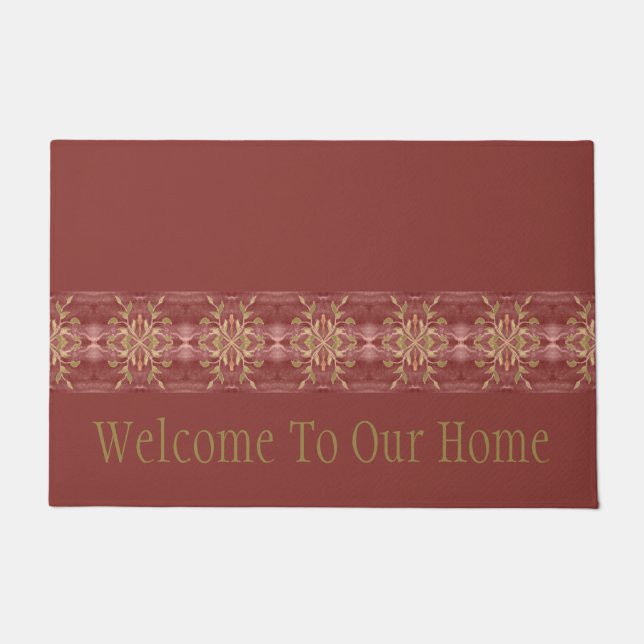 Rose Olive Green Floral Accent Patterned Doormat (Front)