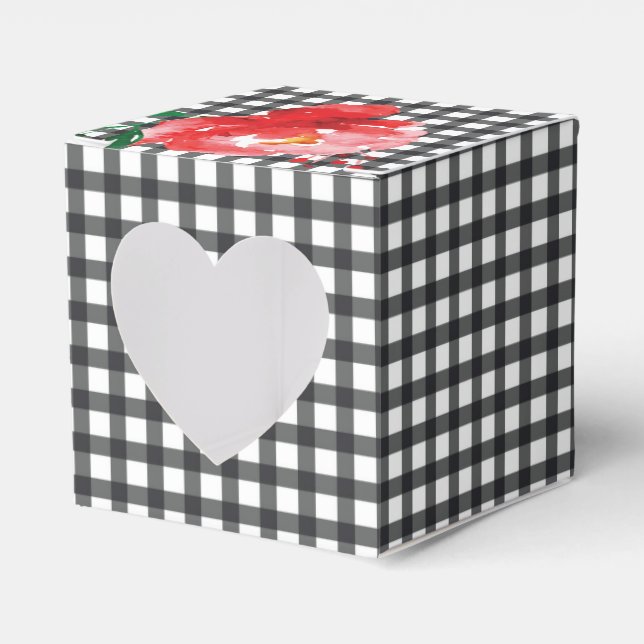Rose on Black and White Gingham 2" Favor Boxes (Front Side)