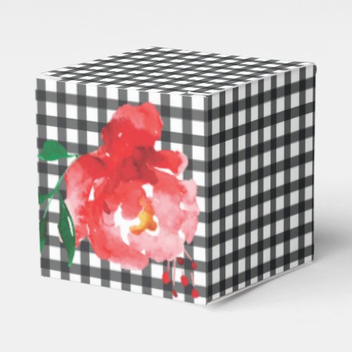 Rose on Black and White Gingham 2 Favor Boxes