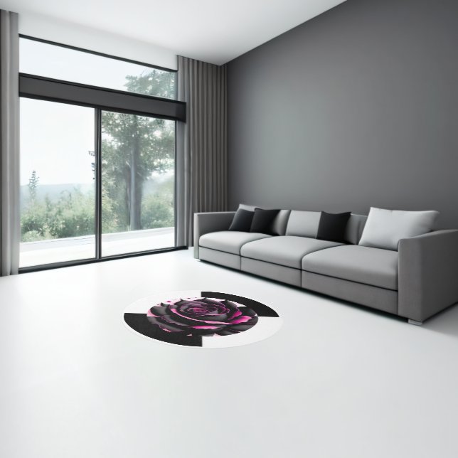 Rose on black and white  rug (Insitu (Indoor 3))