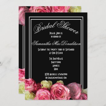 Rose On Black Floral Bridal Shower Invitation by personalized_wedding at Zazzle