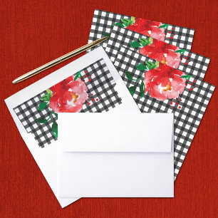 Rose on Black & White Check Envelope Liners