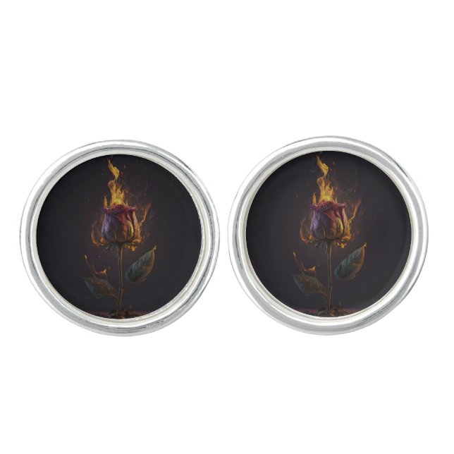 rose on fire cufflinks (Front)