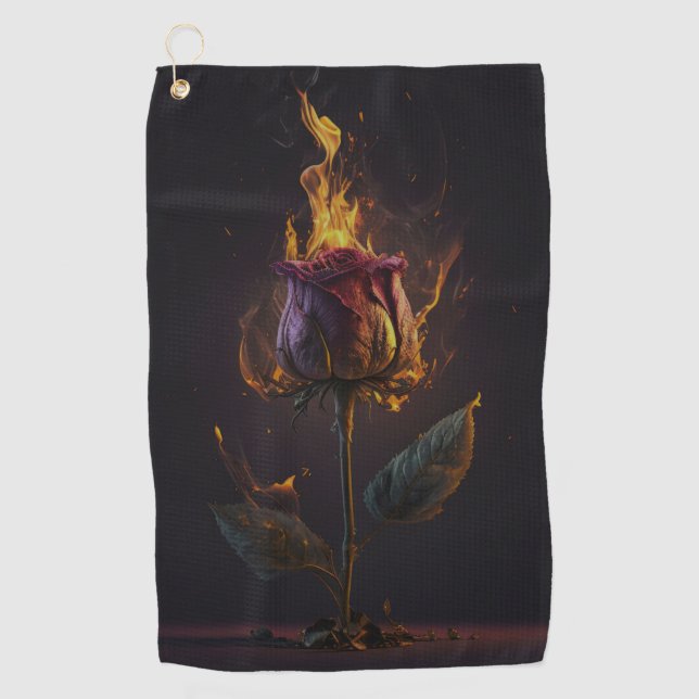rose on fire golf towel (Front)