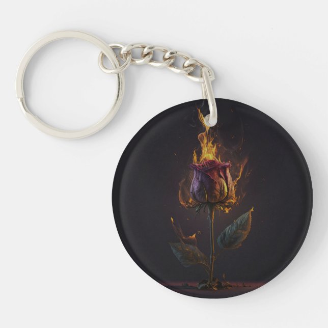 rose on fire keychain (Front)