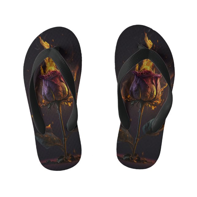 rose on fire kid's flip flops (Footbed)
