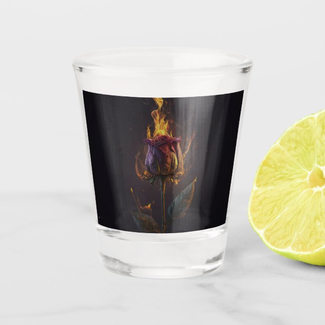 rose on fire shot glass (Front)
