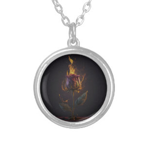 rose on fire silver plated necklace
