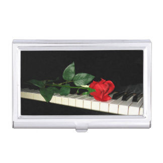Rose on Piano Keys Business Card Case