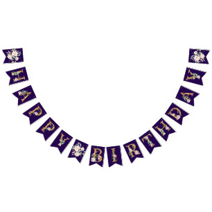 Rose On Purple Happy Birthday Banner