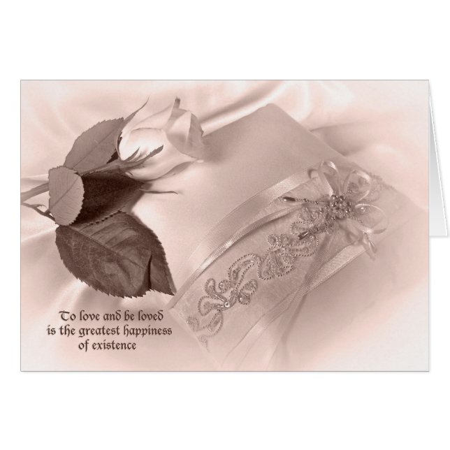rose on satin wedding pillow cards (Front Horizontal)