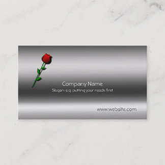 Rose on single stem with metallic-look business card
