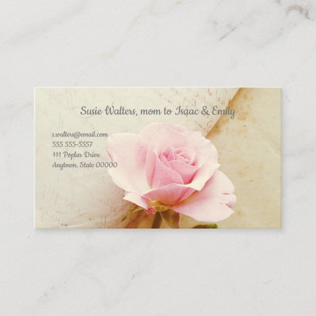Rose on vintage book pages business card (Front)