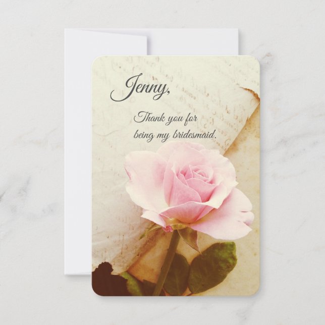 Rose on vintage book pages card (Front)