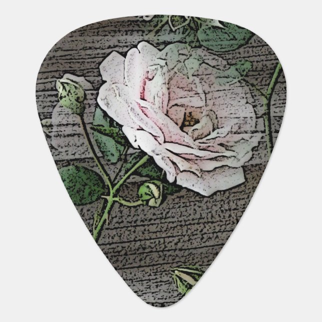 Rose on Weathered Wood Guitar Pick (Front)