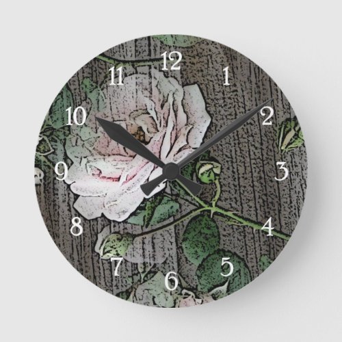 Rose on Weathered Wood Round Clock