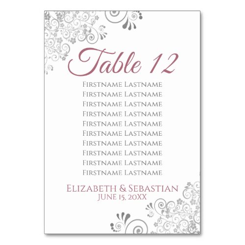 Rose on White Wedding Table Number Seating Chart