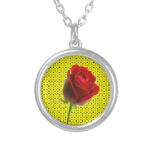 Rose on Yellow Silver Plated Necklace