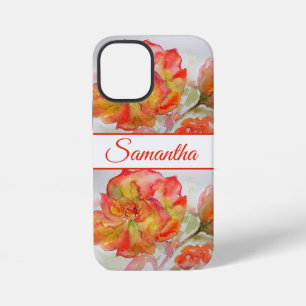 Rose Orange Red Watercolor floral Flower Phone iPhone 12 Mini Case