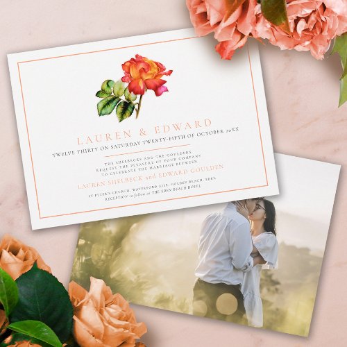 Rose orange stripe watercolor wedding invitation