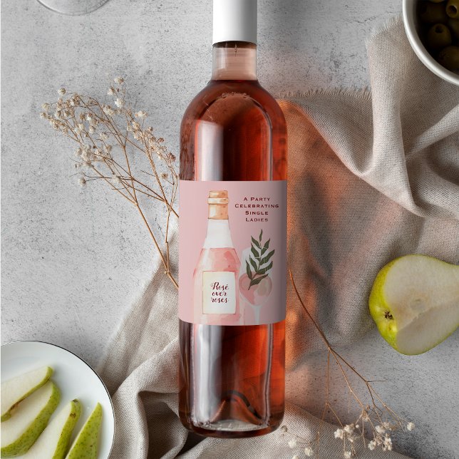 Rosé over Roses Pink Wine Valentine's Day Party  Wine Label (Creator Uploaded)