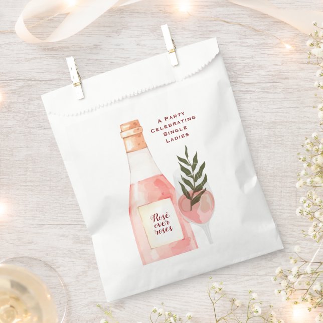 Rosé over Roses Valentine Pink Wine Party Favor Bag (Clipped)