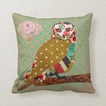 Rose Owl Boho Damask Mojo Pillow by Greyszoo at Zazzle