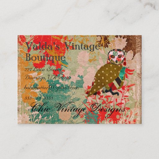 Customizable Rose Owl Boho Vintage  Business Cards