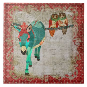 Rose Owls & Ruby Azure Donkey Tile by Greyszoo at Zazzle